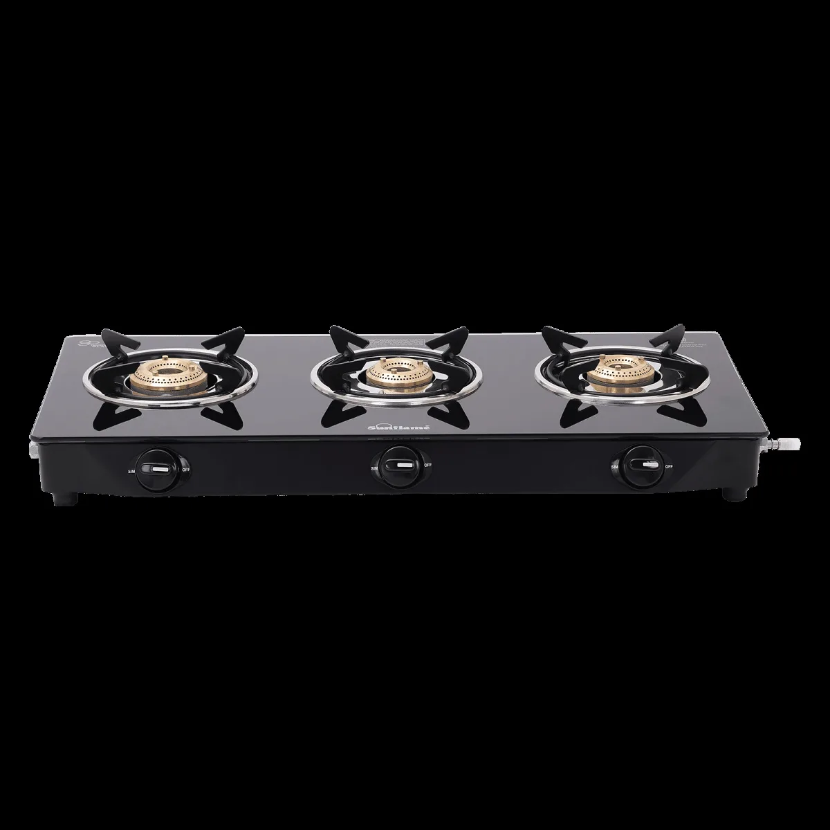 Sunflame Venza Toughened Glass Top 3 Burner Manual Gas Stove (Knob Control, Black)