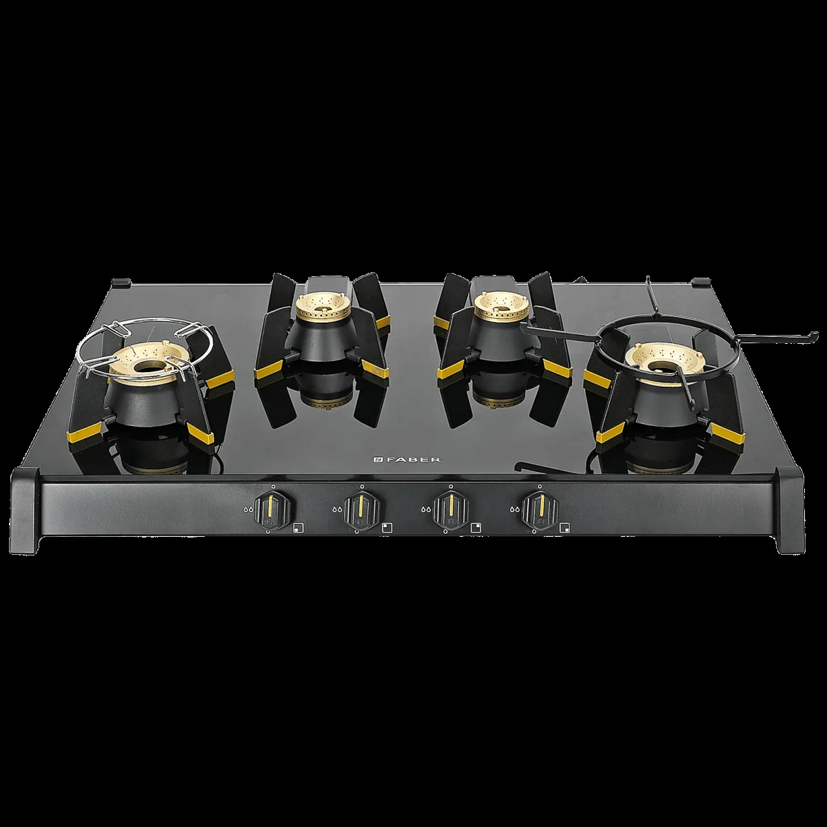 FABER GENIUS 804 AI Toughened Glass Top 4 Burner Manual Hob (Cast Iron Pan Support, Black)