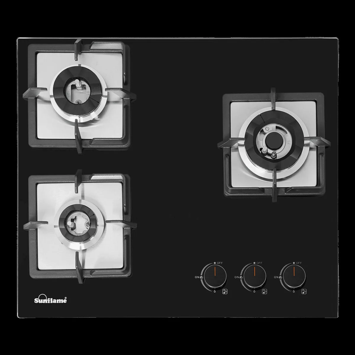 Sunflame SHA 360 PHS Tempered Glass Top 3 Burner Automatic Hob (Flame Failure Device, Black)