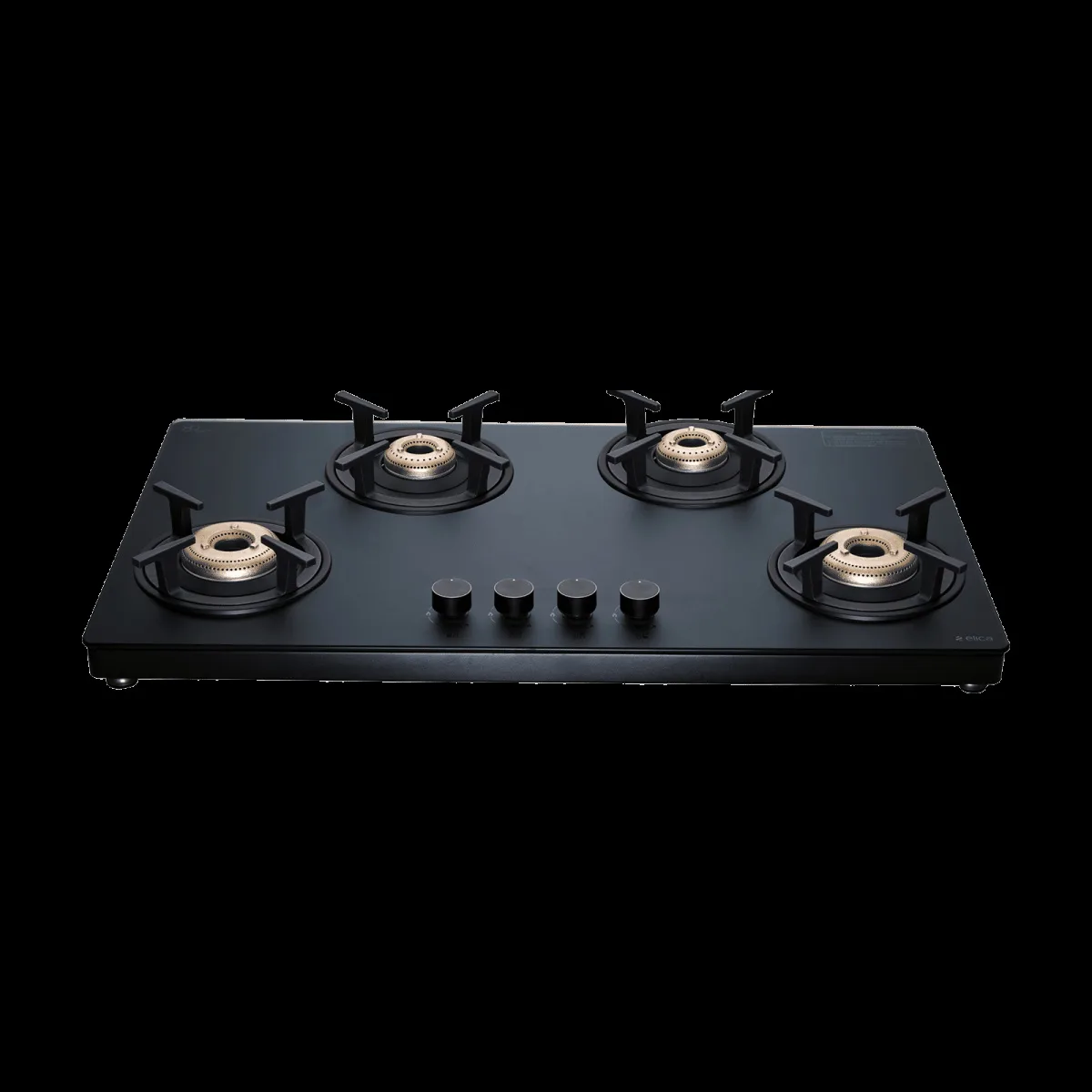 Elica MATT TKN 904 CT VETRO 2J AI BK Toughened Glass Top 4 Burner Automatic Gas Stove (Ultra Slim Frame, Black)