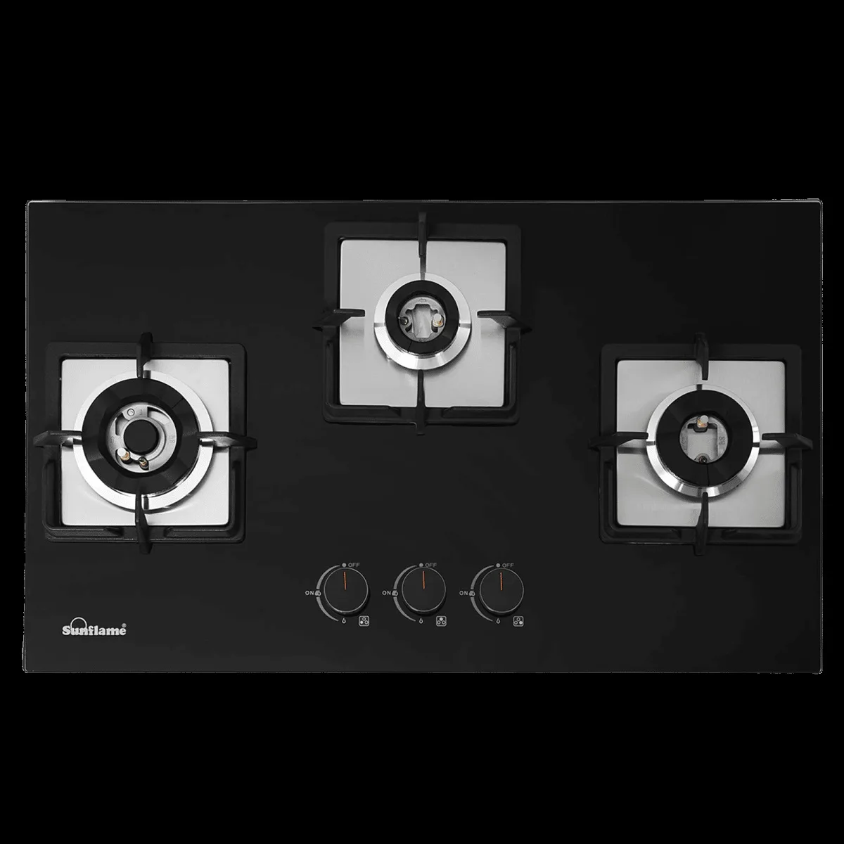 Sunflame SHA 376 PHS Tempered Glass Top 3 Burner Automatic Hob (Flame Failure Device, Black)