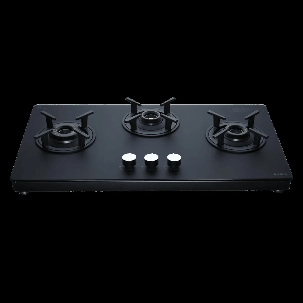 elica SBF MATT LOTUS TKN 773 CT VETRO BK Toughened Glass Top 3 Burner Manual Gas Stove (Cast Iron Pan Support, Black)