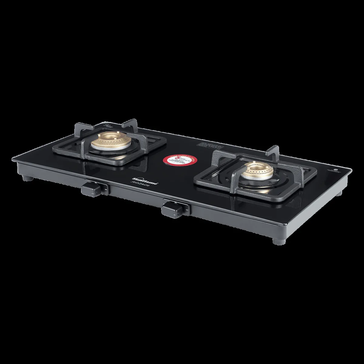 Sunflame SOLITAIRE Toughened Glass Top 2 Burner Manual Gas Stove (ISI Certified, Black)