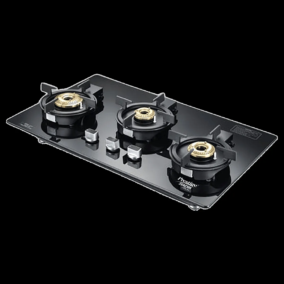 Prestige Svachh Efficia-03 AI Toughened Glass Top 3 Burner Automatic Hob (One-Touch Advanced Auto Ignition, Black)