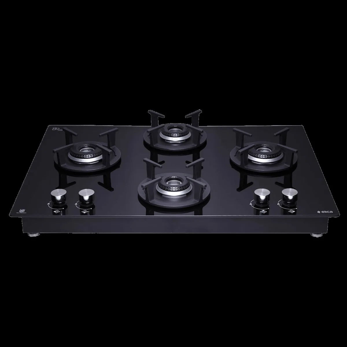 elica FLEXI HCT 460 DX LOTUS BK 4 Burner Automatic Hob (Round Cast Iron Pan Support, Black)