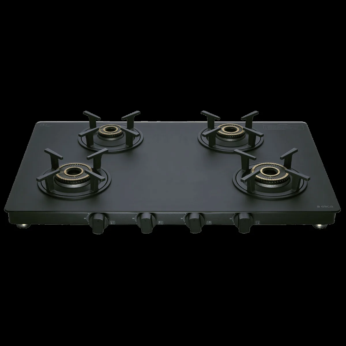 elica MATT ONYX Series 4 Burners Manual Gas Stove (Round Grid, Black)