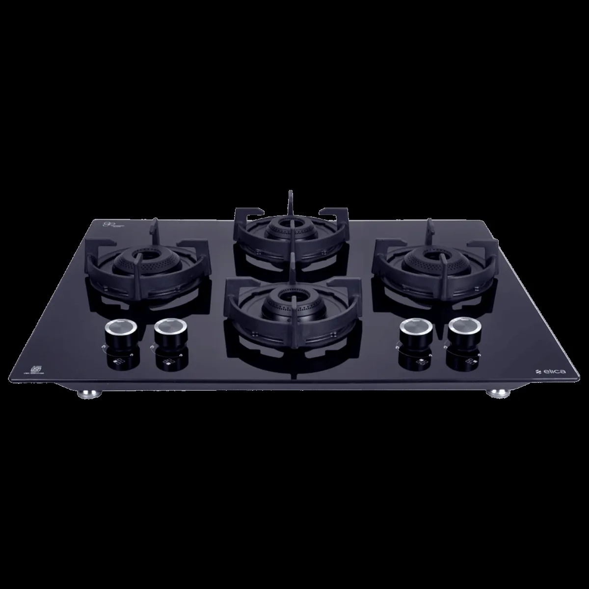 elica FLEXI 460 LOTUS IND HD BRASS Toughened Glass Top 4 Burner Automatic Hob (Cast Iron Pan Support with Heat Guard, Black)