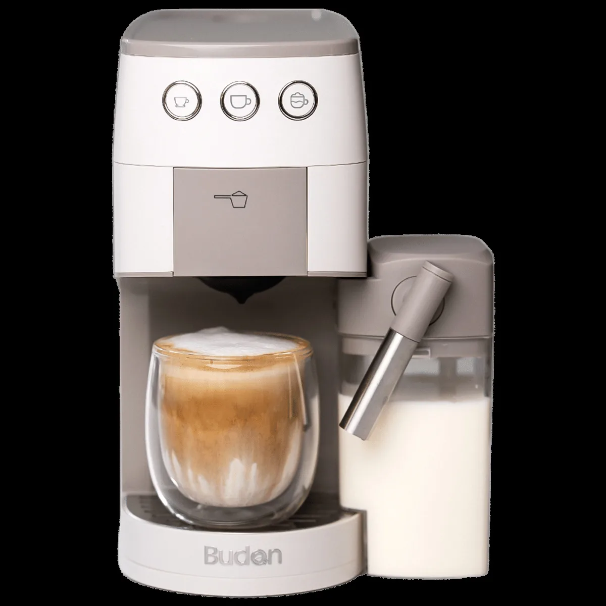 Budan BUDEM096 1450 Watt 5 Cups Manual Cappuccino, Latte & Espresso Coffee Maker with Integrated Milk Container (Grey)