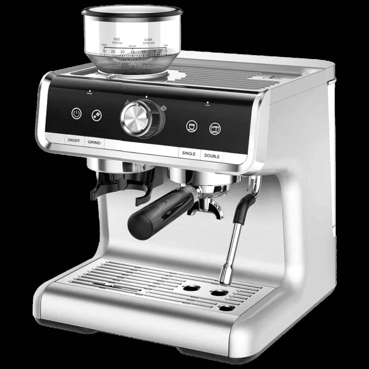 Budan BUDEM102 1500 Watt 35 Cups Manual Espresso, Americano, Latte, Flat White, Ristretto, Lungo, Affogato, Cortado, Ice Latte, Iced Americano  & Cappuccino Coffee Maker with Precise PID Temperature Control (Silver)