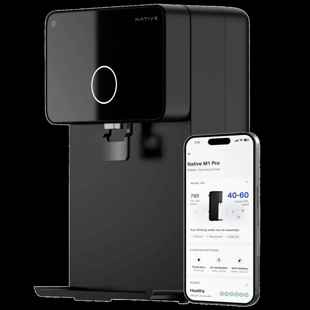 Native by UC M1 Pro 7L RO + UV + Copper + Minerals + Alkaline Water Purifier with Smart Rinse Technology (Black)