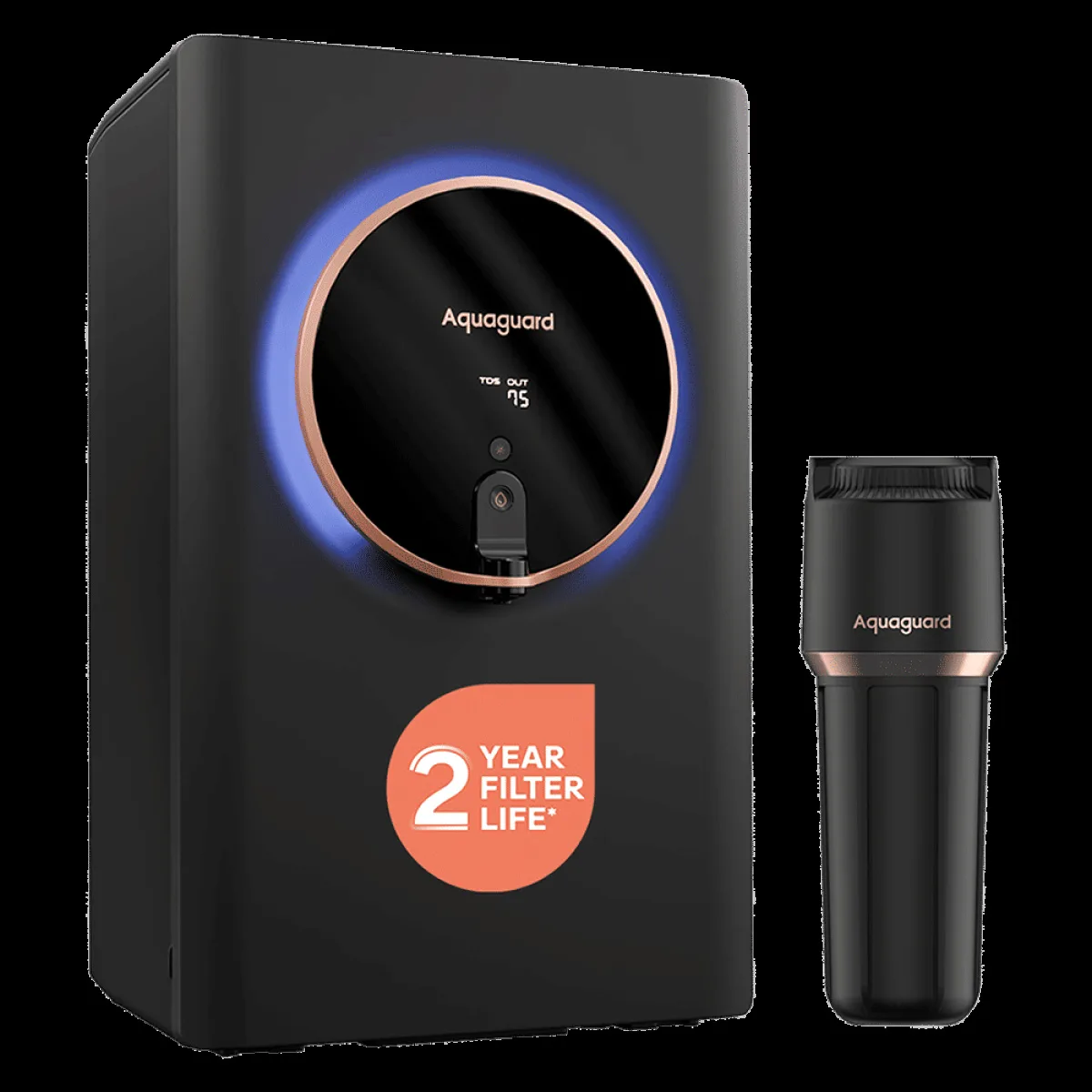 Aquaguard Aspire Halo 5L UV + RO + CU Alkaline Water Purifier with NanoPore Long-Life Filter Technology ( Black)