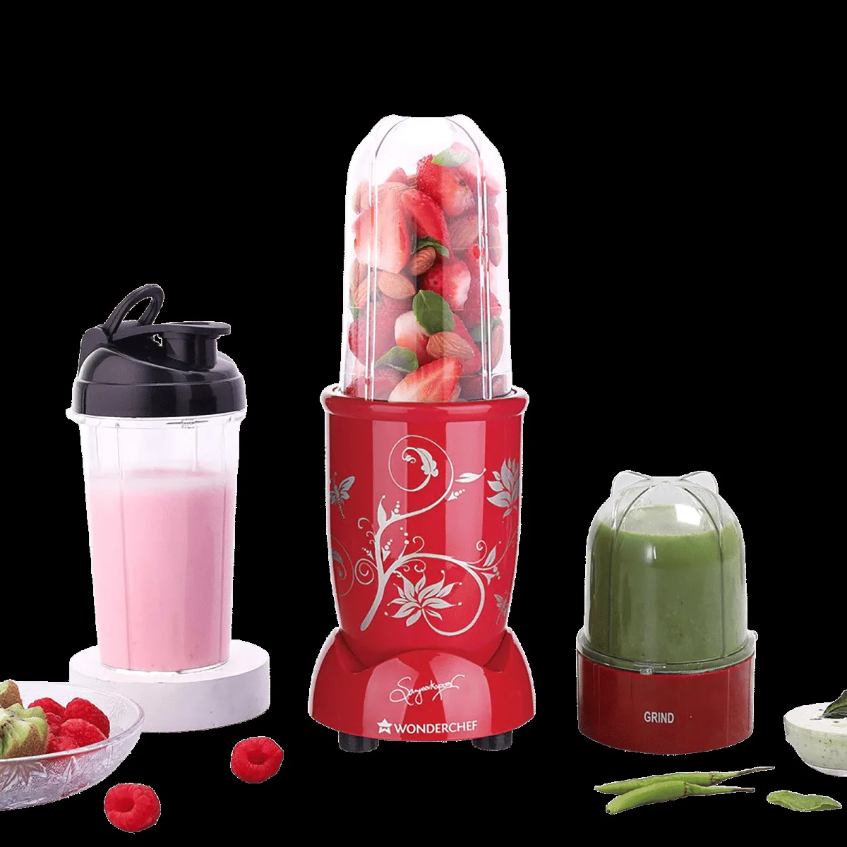 WONDERCHEF Nutri-blend 500 Watt 3 Jars Mixer Grinder Blender (22000 RPM, Powerful Motor, Red)
