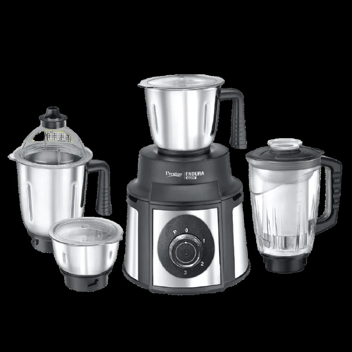 Prestige Endura 1000 Watt 4 Jars Juicer Mixer Grinder (Ball Bearing Technology, Black & Silver)