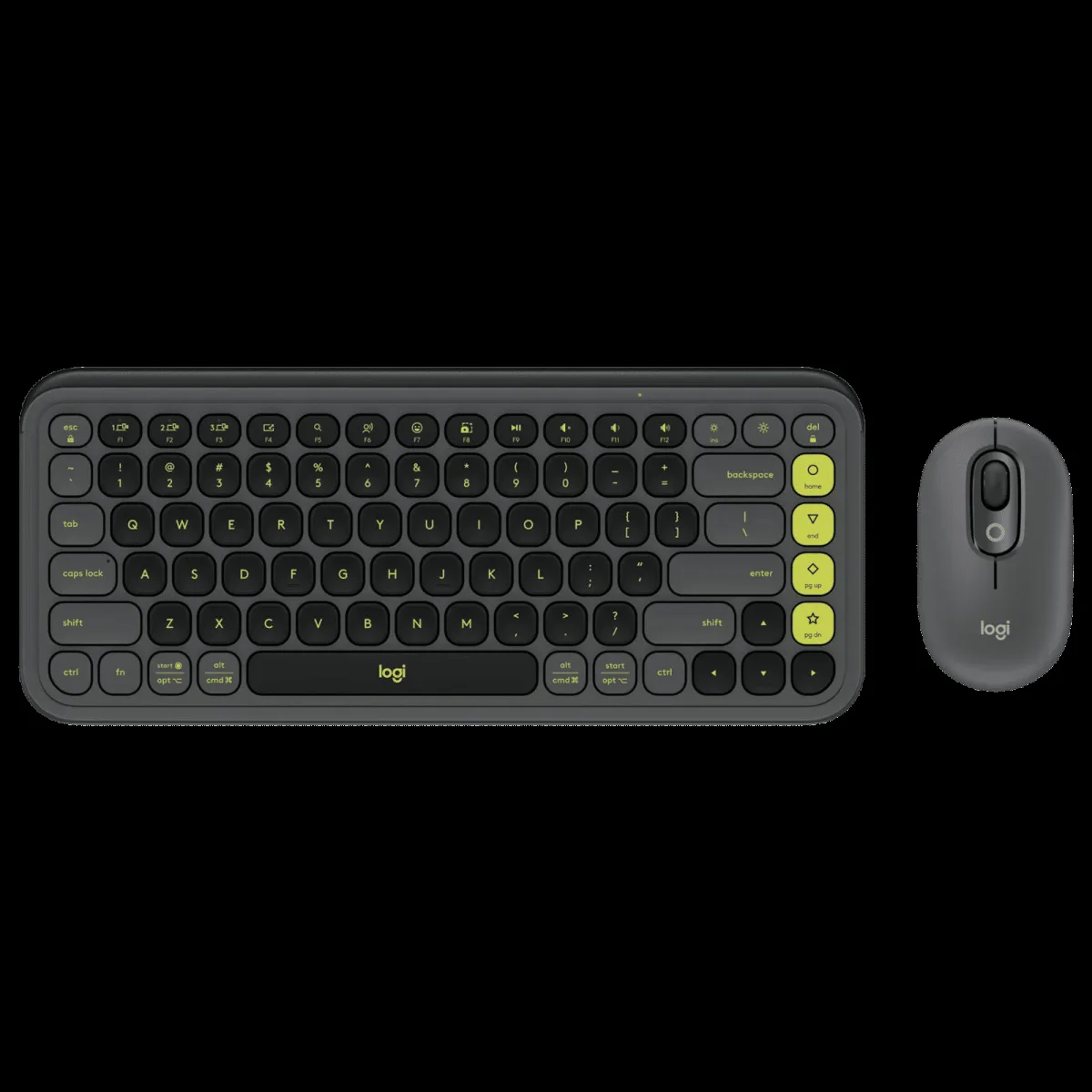 logitech POP Icon Wireless Keyboard & Mouse Combo (400DPI, Made with Recycled Plastic, Graphite and Green)
