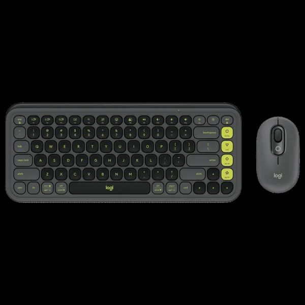logitech POP Icon Wireless Keyboard & Mouse Combo (400DPI, Made with Recycled Plastic, Graphite and Green)