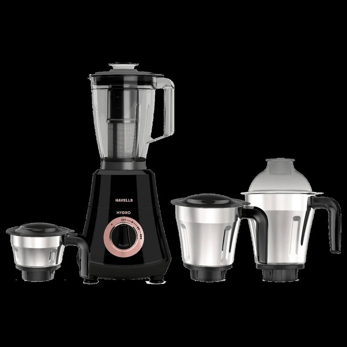 HAVELLS Hydro Plus 1000 Watt 4 Jars Mixer Grinder (22000 RPM, Ball Bearing Motor, Black)