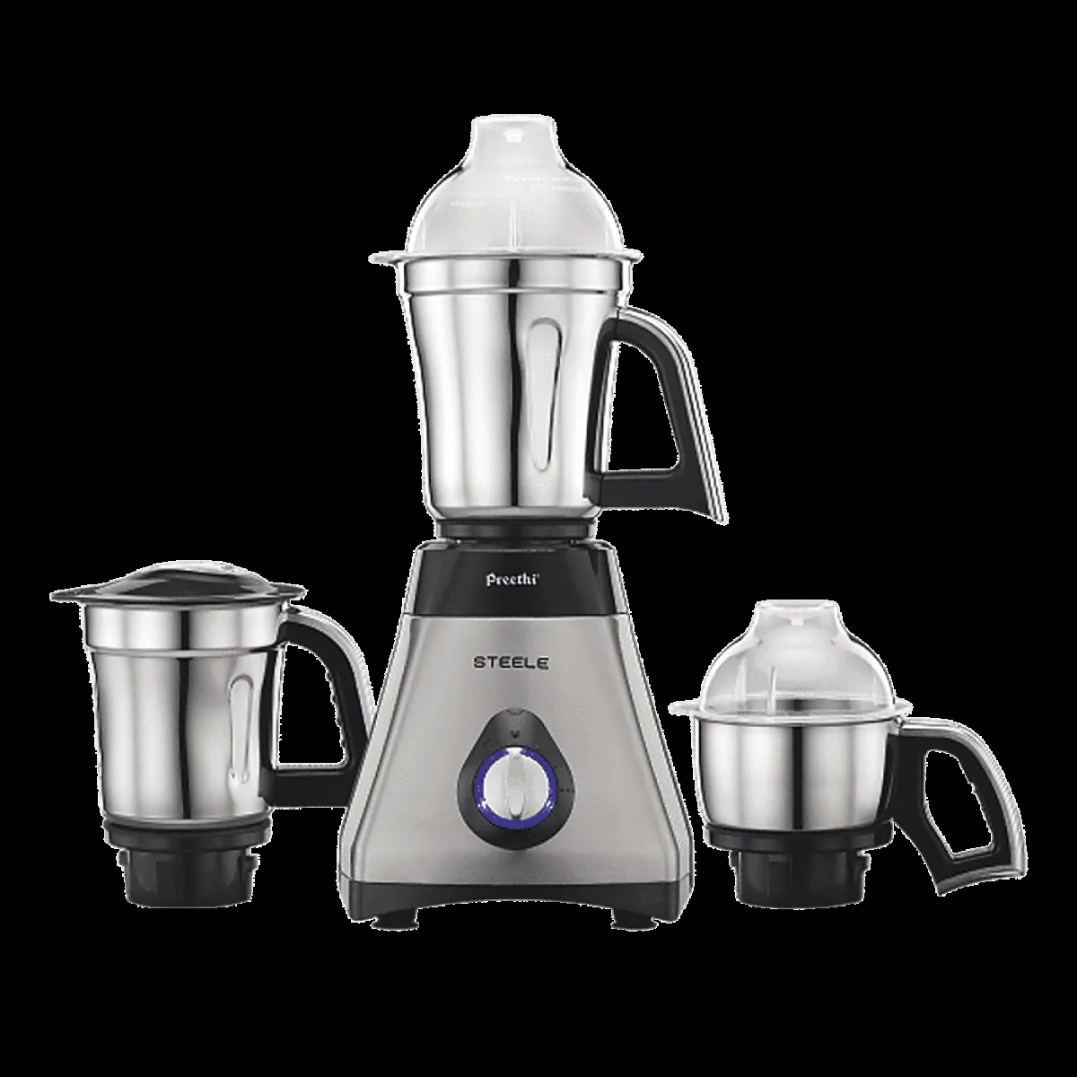 Preethi Steele MG 206 550 Watt 3 Jars Mixer Grinder (18500 RPM, Turbo Vent Technology, Grey)
