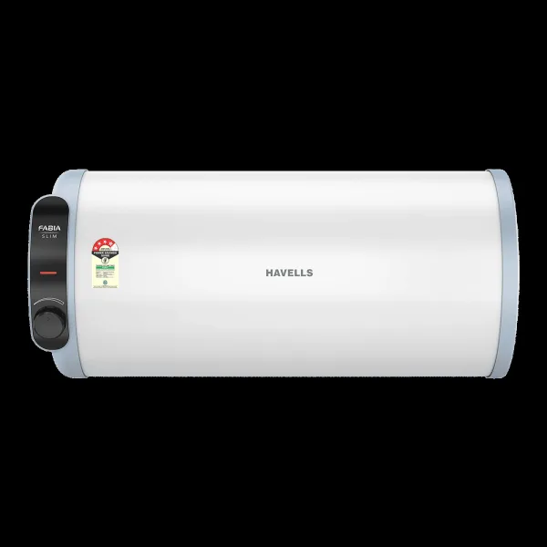 HAVELLS Fabia Slim LH 10 Litre 4 Star Horizontal Storage Geyser with Whirlflow Technology (White & Blue)