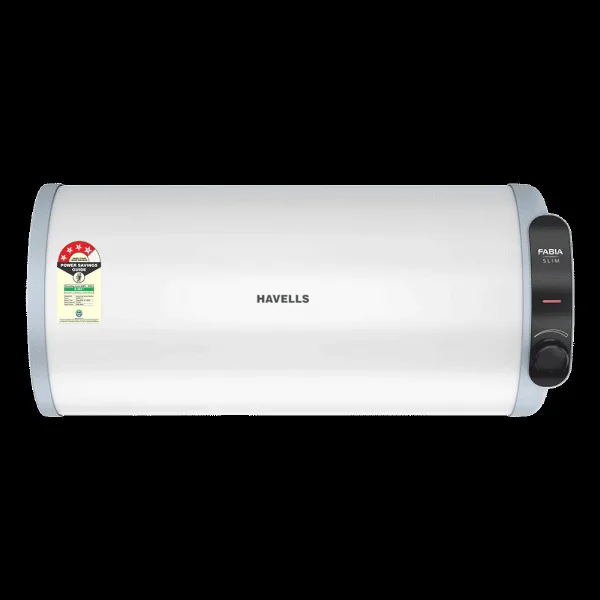 HAVELLS Fabia Slim 10 Litre 4 Star Horizontal Storage Geyser with Whirlflow Technology (White & Blue)