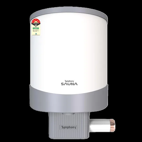 Symphony Sauna 10 Litre 5 Star Vertical Storage Geyser with Hair Fall Control (White & Grey)