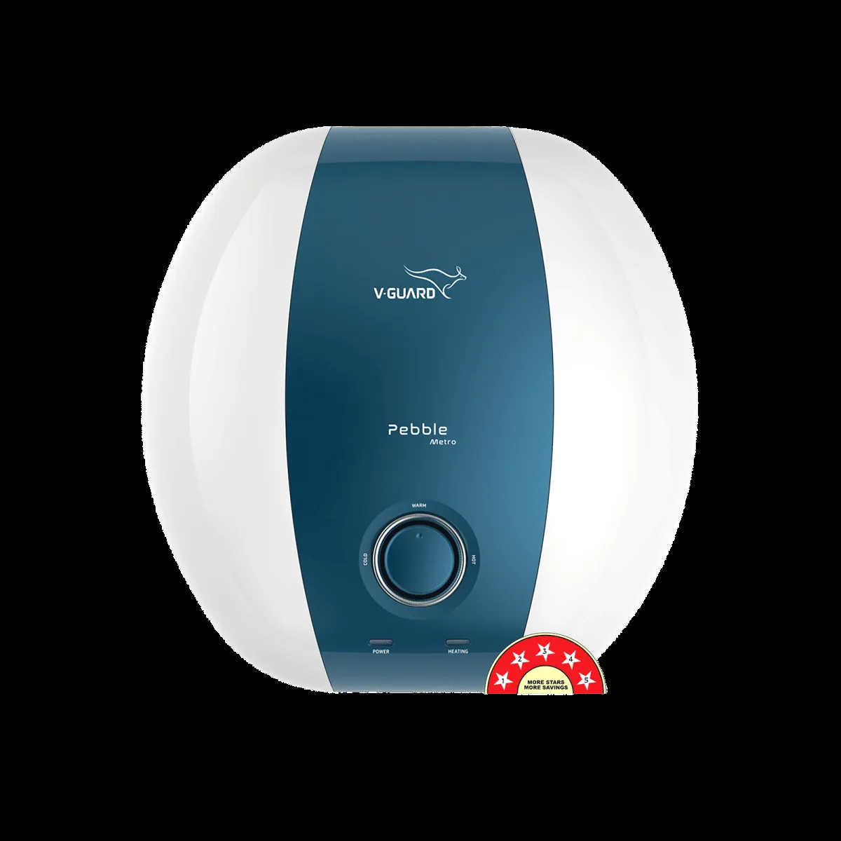 V-Guard Pebble Metro 15 Litre 5 Star Vertical Storage Geyser with Energy Saving Technology (White)