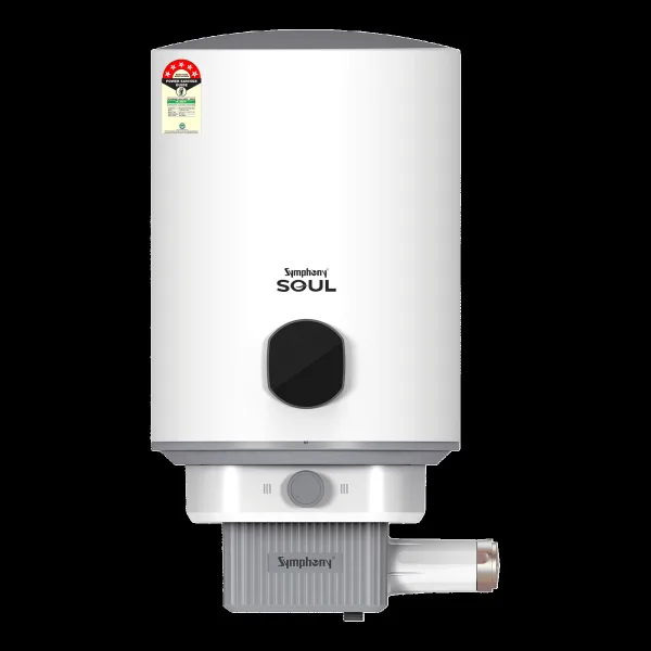 Symphony Soul 15 Litre 5 Star Vertical Storage Geyser with Hair Fall Control (White & Grey)