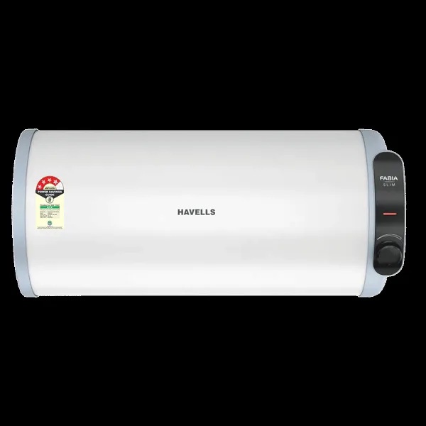 HAVELLS Fabia Slim 15 Litre 4 Star Horizontal Storage Geyser with Whirlflow Technology (White & Blue)