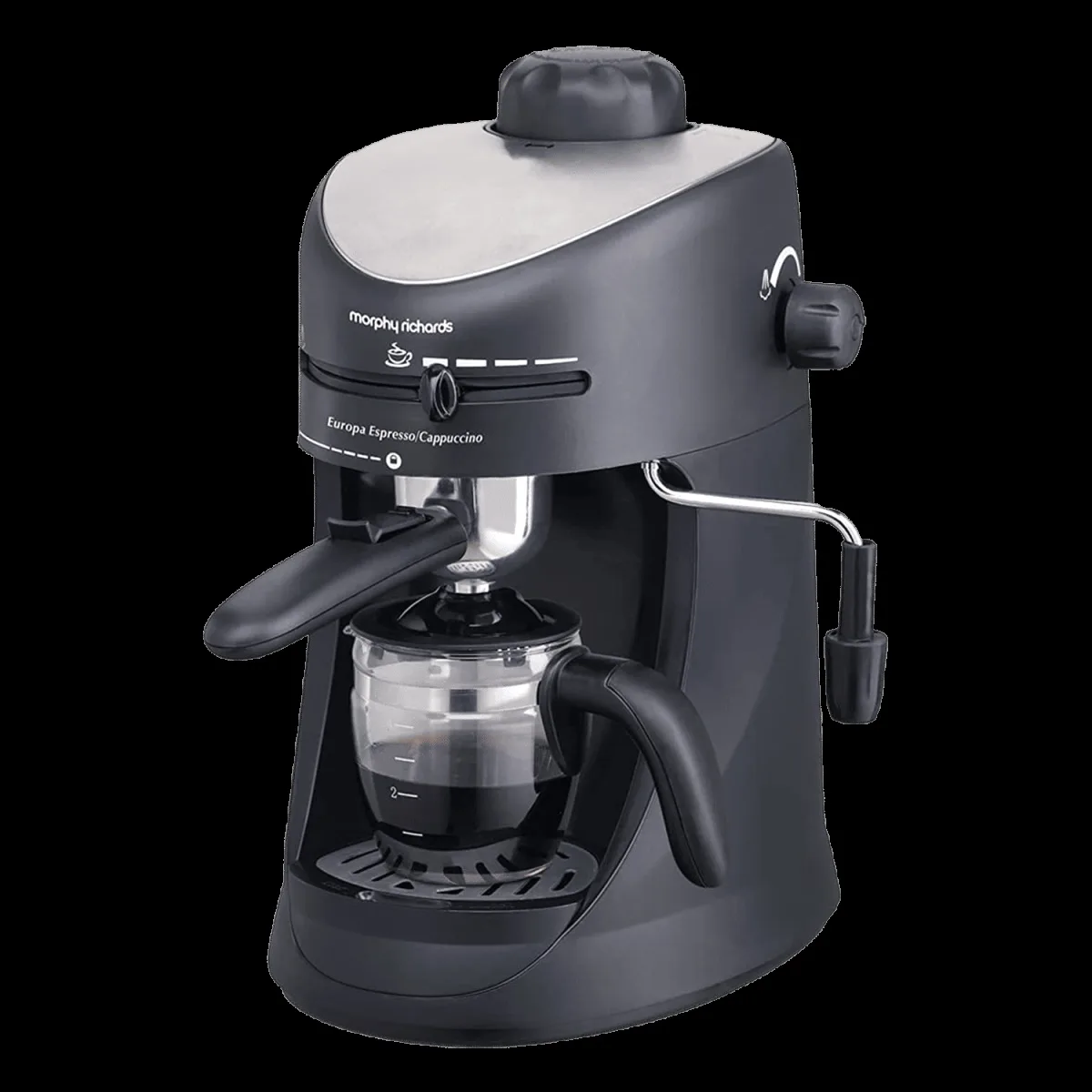 morphy richards Europa 800 Watt 4 Cups Manual Espresso & Cappuccino Coffee Maker with In-Built Froth Maker (Black)