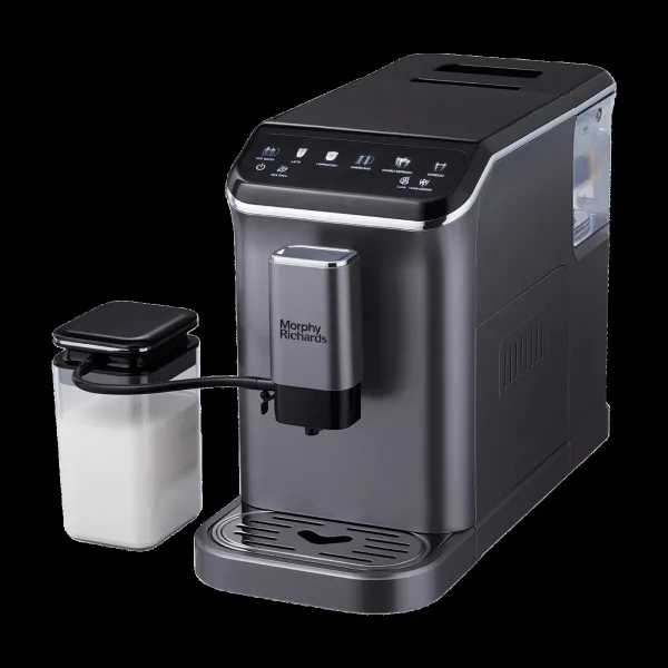 morphy richards Cafe Artisan 1350 Watt Automatic Espresso, Cappuccino & Latte Coffee Maker with In-built Milk Frothing System (Black & Titanium)