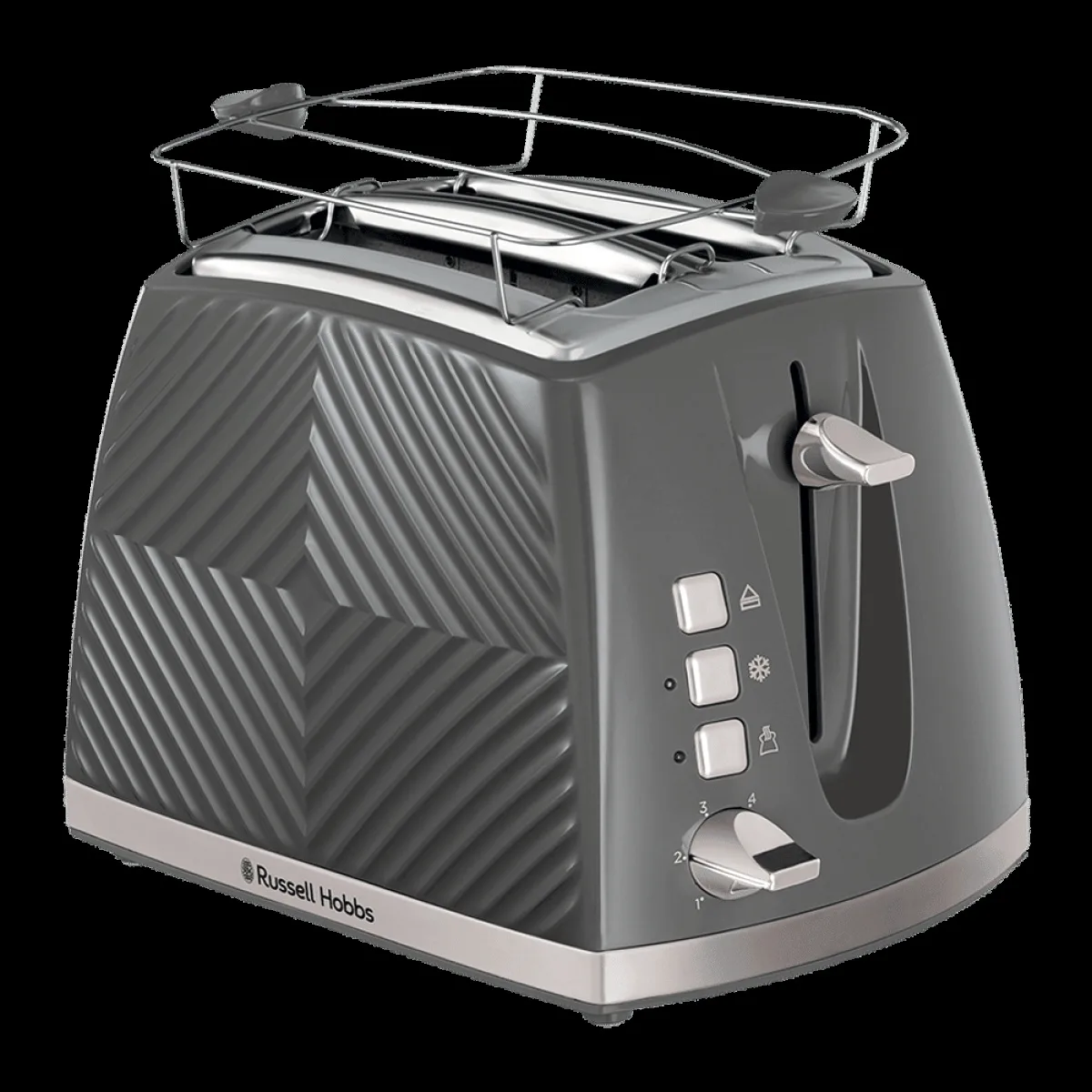 Russell Hobbs Groove 850W 2 Slice Pop-up Toaster with 6 Temperature Settings (Grey)