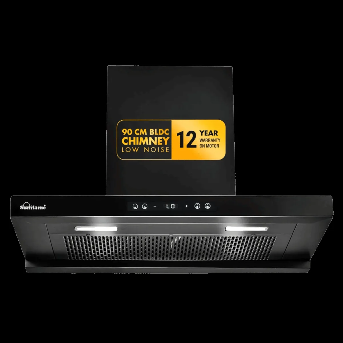 Sunflame SF-AS90 90cm 1400m3/hr Ducted Auto Clean Wall Mounted Chimney with Motion Senor Control (Black)