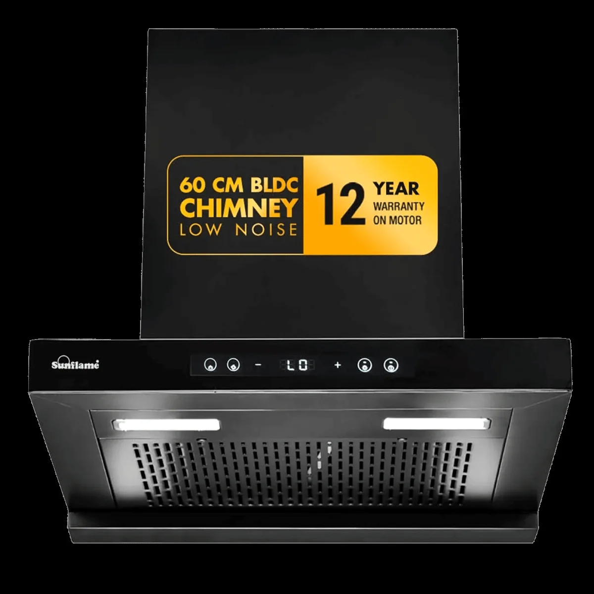 Sunflame SF-AS60 60cm 1400m3/hr Ducted Auto Clean Wall Mounted Chimney with Motion Senor Control (Black)