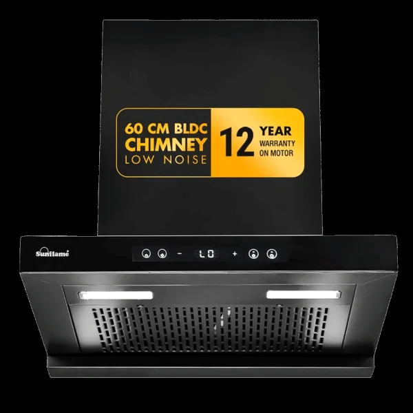Sunflame SF-AS60 60cm 1400m3/hr Ducted Auto Clean Wall Mounted Chimney with Motion Senor Control (Black)