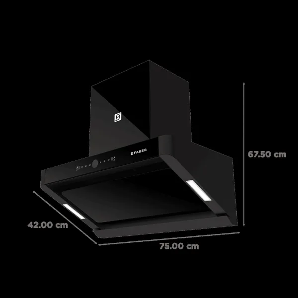 Faber HOOD APOLLO FL HC BLDC BK IN 75cm 1600m3/hr Ductless Auto Clean Wall Mounted Chimney with Touch and Gesture Control (Black)