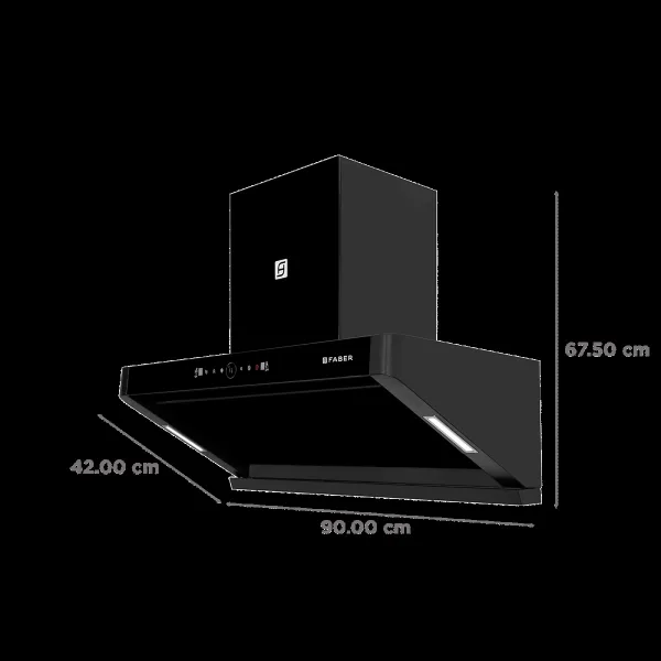 Faber HOOD APOLLO FL HC BLDC BK IN 90cm 1600m3/hr Ductless Auto Clean Wall Mounted Chimney with Touch and Gesture Control (Black)