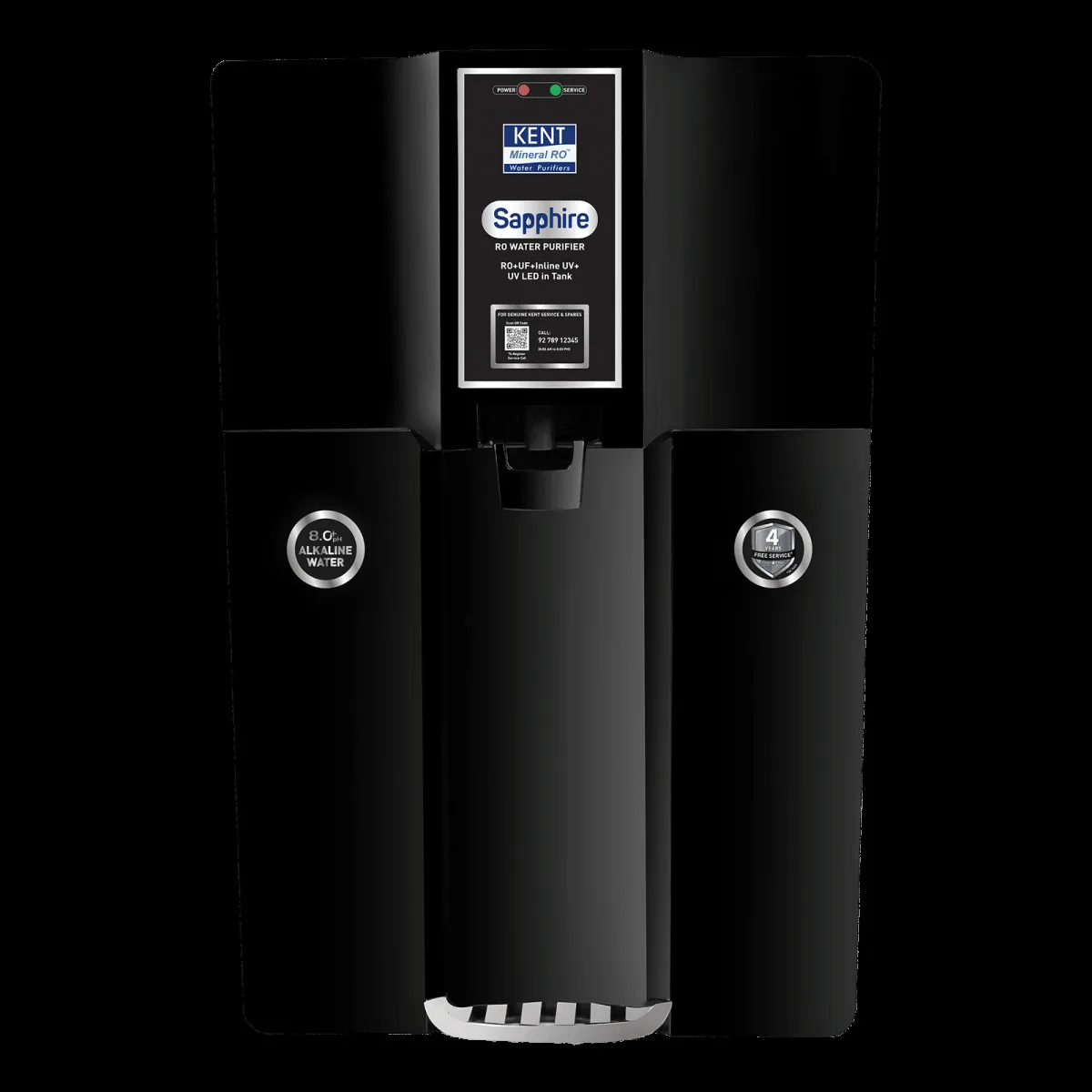 KENT Sapphire 8L RO + UV + UF + TDS Control + Alkaline Water Purifier with UV LED (Black)