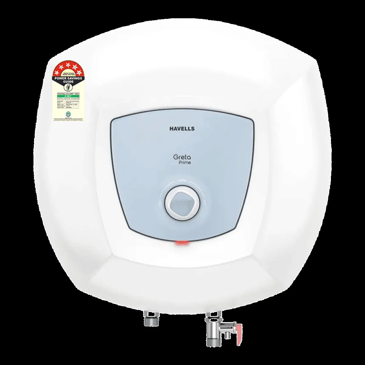 HAVELLS Greta Prime 15 Litres 5 Star Vertical Storage Geyser with Whirlflow Technology (White & Blue)
