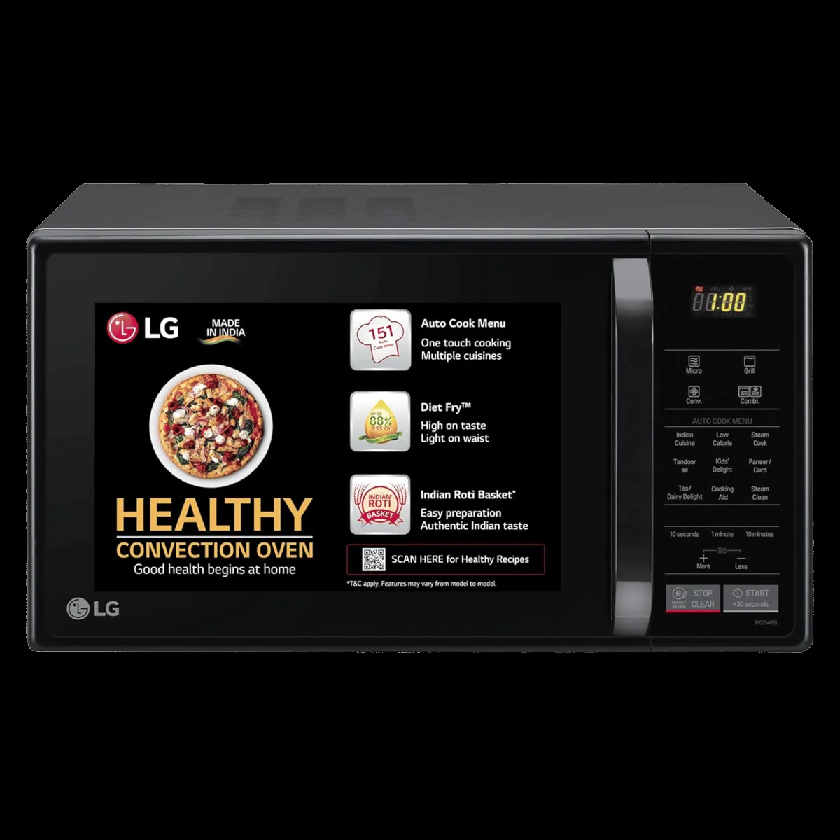 LG 21L Convection Microwave Oven with 151 Autocook Menu (MC2146BL, Black)