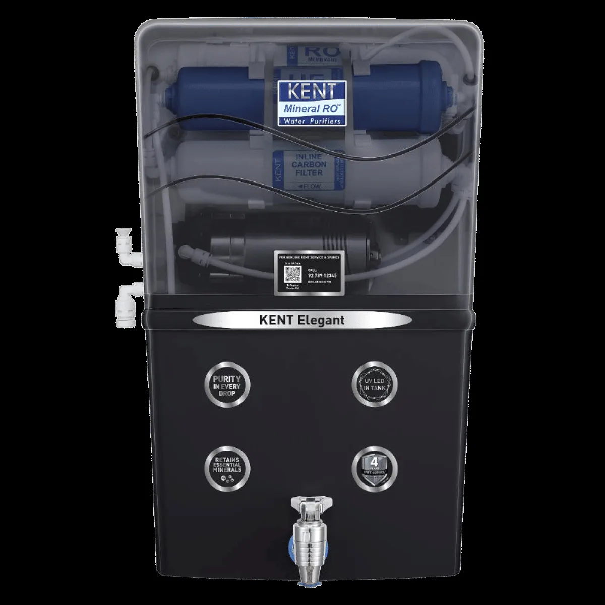 KENT Elegant 8L RO + UV + UF + TDS Water Purifier with Mineral RO Technology (Black)