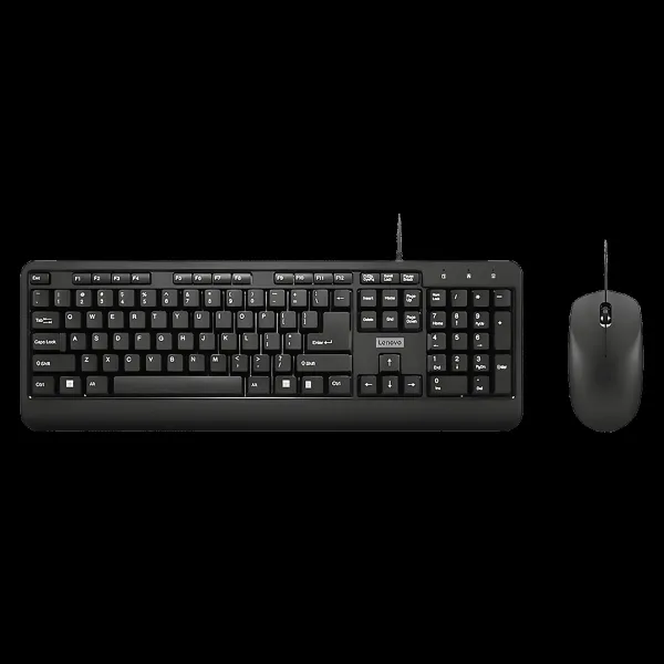 Lenovo 160 Wired Keyboard & Mouse Combo (104 Keys, 1600 DPI, LED Indicators, Black)
