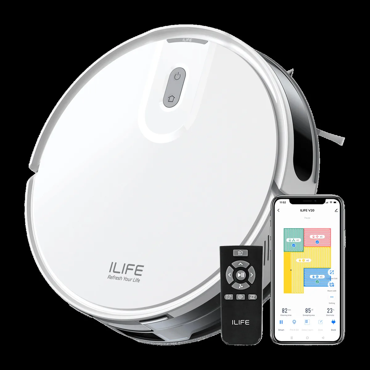 ILIFE V20 Robotic Vacuum Cleaner & Mop with Wi-Fi Connectivity (Alexa & Google Assistant, White)