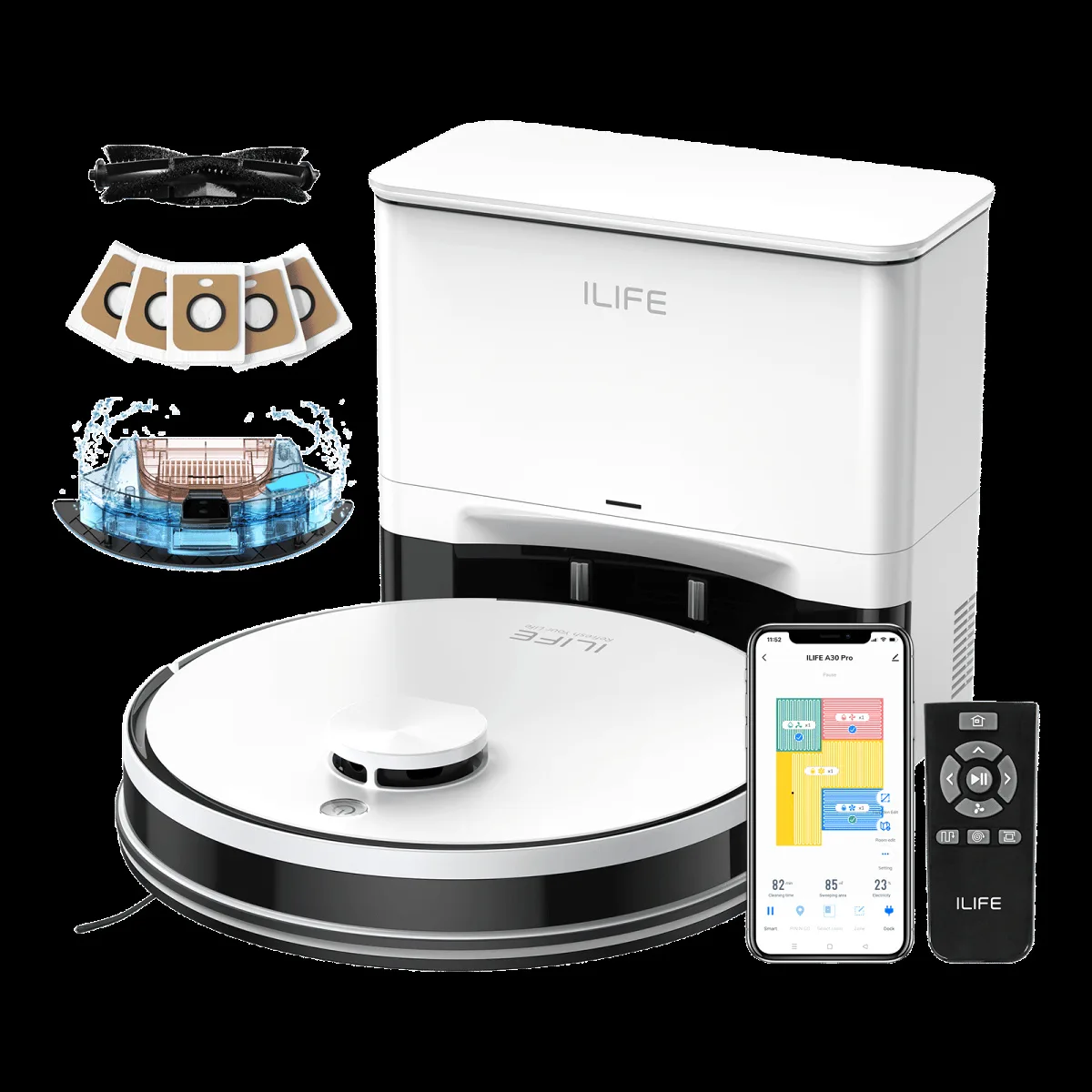ILIFE A30 Pro Robotic Vacuum Cleaner & Mop with Self-Empty Station (Alexa & Google Assistant, White)