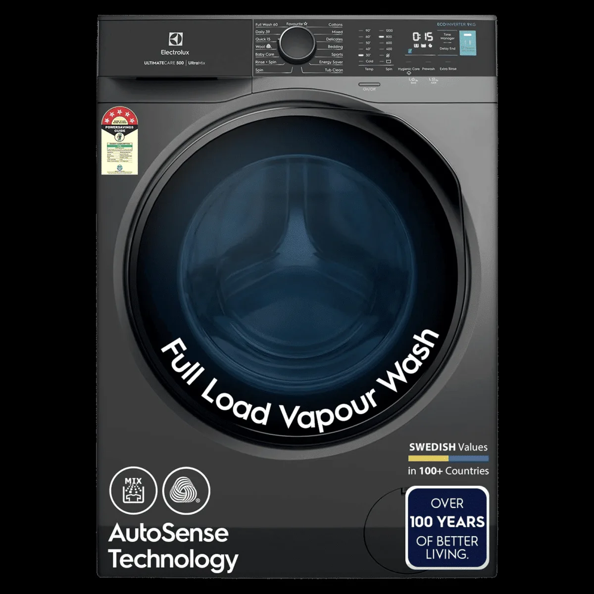 Electrolux 9 kg 5 Star Inverter Fully Automatic Front Load Washing Machine (Ultimate Care 500, EWF9024R5SB, Woolmark Approved, Onyx Dark Silver)