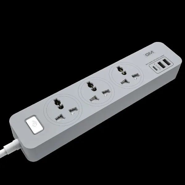 GM Cuba 6 Amps 3 Sockets Surge Protector (1.8 Meters, GM 3341, White)