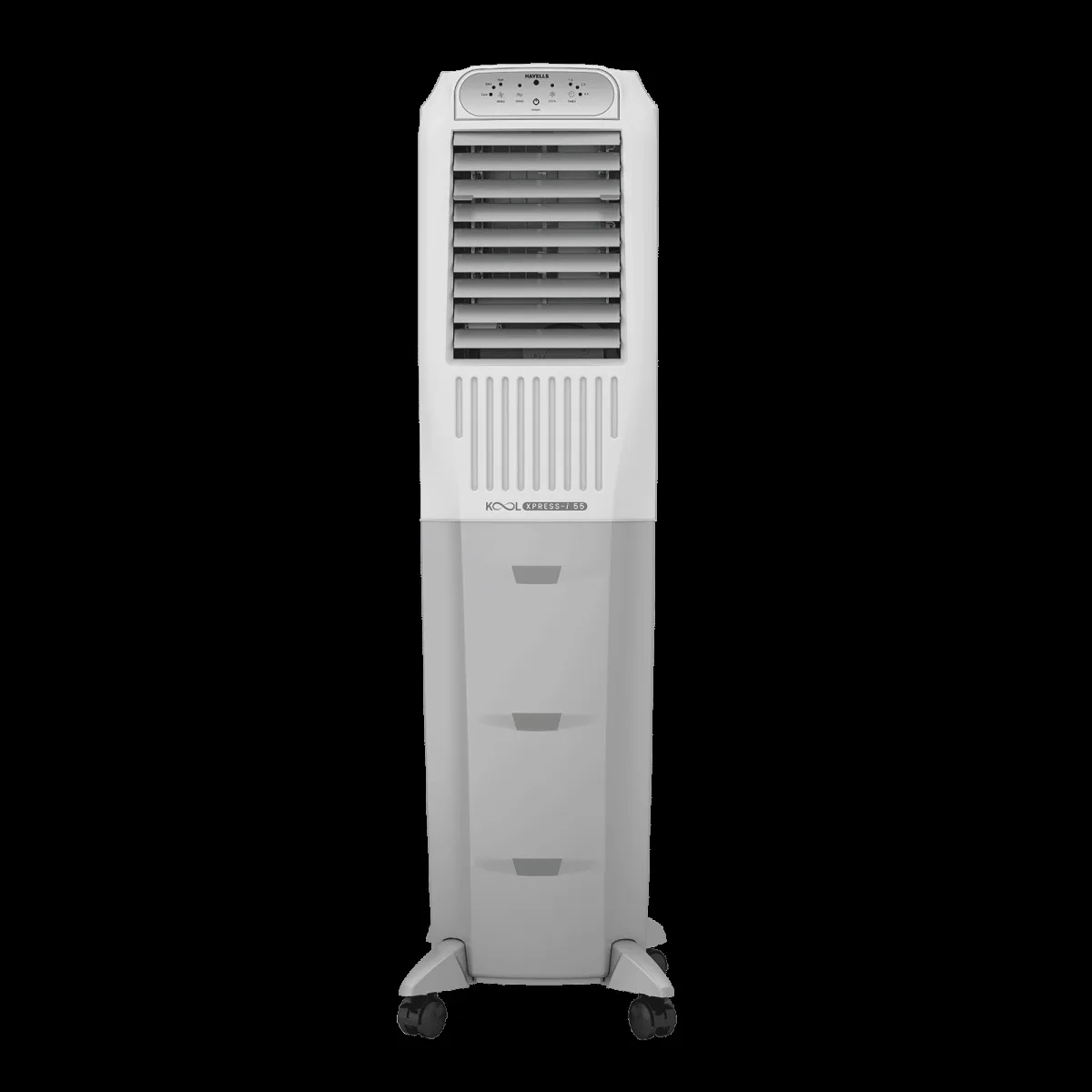 Havells Koolxpress i 55 Litres Tower Air Cooler with Low Water Alarm (Dual Flow Technology, White & Grey)
