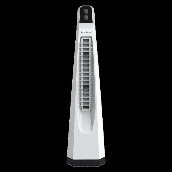 Symphony Surround JUNIOR Bladeless 20 ft Air Throw 650 m3/hr Air Delivery Tower Fan (Bladeless Turbo Throw Technology, White)