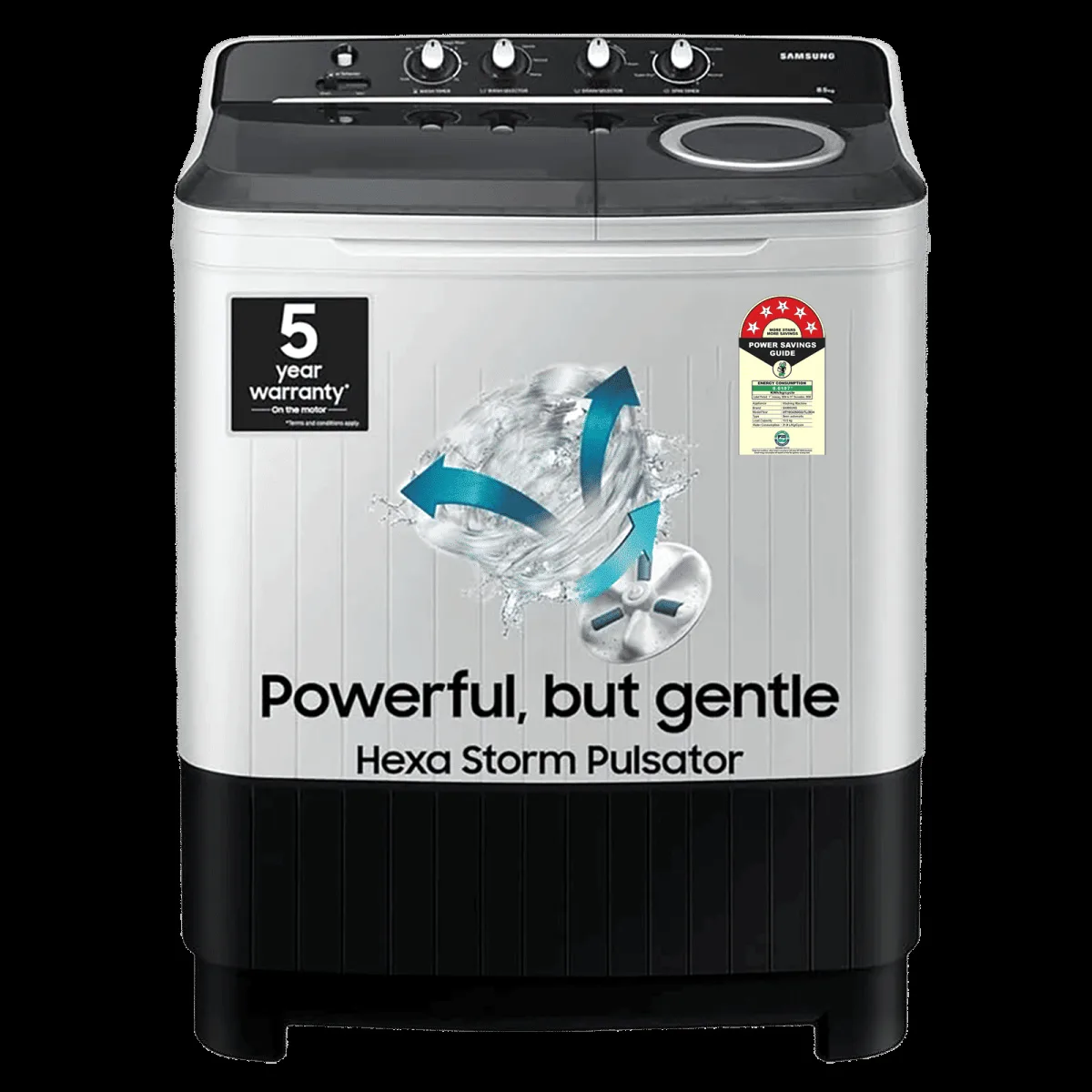 SAMSUNG 10.5 kg 5 Star Semi Automatic Washing Machine with Hexa Storm Pulsator (WT10C4260GG/TL, Light Gray)