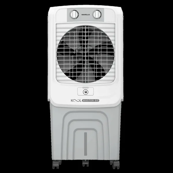 Havells KoolMaster 80 Litres Desert Air Cooler with Bacteria Shield Honeycomb Cooling Pad Technology (Dual Flow Technology, White & Grey)