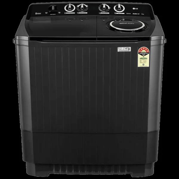 LG 11.5 kg 5 Star Semi Automatic Washing Machine with Wind Jet Dry Technology (P115ASLAZ, Full Black)