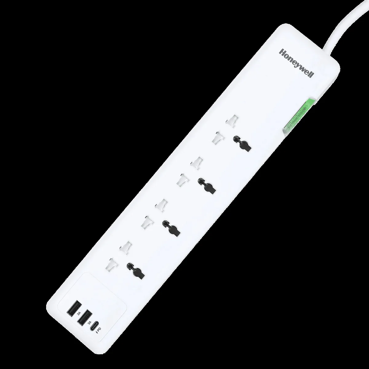 Honeywell PD20W 12000 Amps 4 Sockets Surge Protector (1.5 Meters, Child Lock Safety Shutter, HC000019, White)